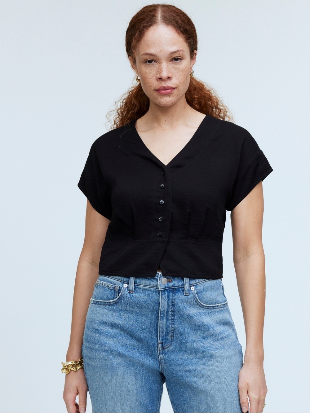 Madewell Pleated Short Sleeve Top